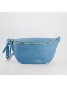 VENEZIA Geanta crossbody piele naturala - albastra - 40x16x1 -5cm - cu un compartiment - curea detasabila.