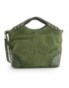 VENEZIA Geanta dama crossbody din piele intoarsa verde - 26x29x10cm - curea detasabila 115cm