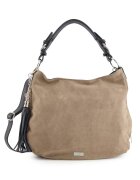 VENEZIA Geanta dama din piele intoarsa - maro - 28x34x10cm - cu curea detasabila - 4 compartimente interioare - 3 exterioare