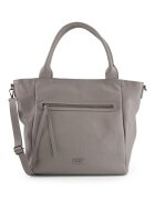 VENEZIA Geanta dama shopper gri - piele naturala - 34x44x12cm - cu 3 compartimente interioare - curea detasabila 105cm