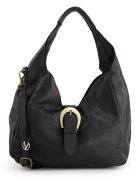 VENEZIA Geanta dama shopper - piele naturala - neagra - 27x44x15cm - 3 buzunare interioare - curea detasabila 103cm