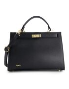 VENEZIA Geanta de dama Bucket din piele naturala - neagra - 31x22x13cm - cu manere de 30cm si curea detasabila de max. 120cm. - Negru