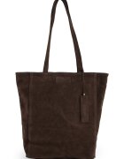 VENEZIA Geanta de umar din piele intoarsa - maro - 37x40x14cm - cu 2 buzunare interioare