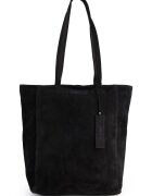 VENEZIA Geanta de umar din piele intoarsa - neagra - 37x40x14cm - cu 2 buzunare interioare