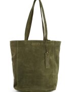 VENEZIA Geanta de umar din piele intoarsa verde - 37x40x14cm - cu 2 buzunare interioare