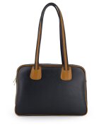 VENEZIA Geanta de umar - piele naturala - neagra - 36x26x10cm - 3 buzunare interioare - detalii aurii