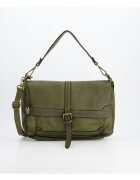 VENEZIA Geanta de umar piele naturala - verde - 20x32x9cm - 3 buzunare interioare - 2 buzunare exterioare