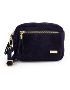 VENEZIA Geanta messenger din piele intoarsa albastra - cu franjuri - 14x20x7cm - curea detasabila max 129cm