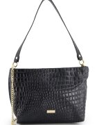 VENEZIA Geanta messenger din piele intoarsa - neagra - 20x30x11cm - cu lant auriu - curea detasabila 111cm