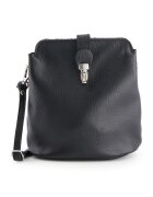VENEZIA Geanta messenger din piele naturala neagra - 20x19x10cm - cu curea detasabila - elemente metalice argintii