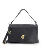 VENEZIA Geanta messenger din piele naturala - neagra - 30x18x18cm - cu manere de 43cm - curea detasabila max 128cm - elemente metalice aurii