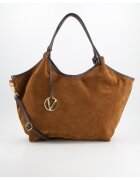 VENEZIA Geanta shopper din piele intoarsa - maro - 32x51x11cm - cu manere de 39cm - curea detasabila - 2 buzunare interioare