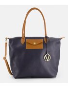 VENEZIA Geanta shopper din piele naturala albastra - cu detalii aurii - dimensiuni 34x41x19cm - curea detasabila.