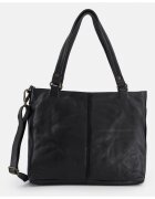 VENEZIA Geanta shopper din piele naturala - neagra - 34x29x11cm - cu curea detasabila de max. 150cm - 3 buzunare interioare - 1 buzunar exterior