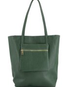 VENEZIA Geanta shopper pentru femei - piele naturala - verde - 37x27x13cm - cu un buzunar exterior