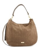 VENEZIA Geanta shopper piele intoarsa - maro - 33x43x10cm - detalii aurii - curea detasabila 117cm