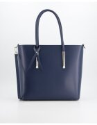 VENEZIA Geanta shopper piele naturala - albastru - 29x30x12cm - 3 compartimente interioare - curea detasabila 121cm