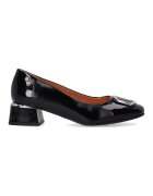 VENEZIA Pantofi cu toc din piele lacuita neagra cu decoratiuni argintii