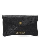 VENEZIA Portofel dama piele naturala - negru - 14 -5x8cm - cu fermoar si capsa