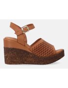 VENEZIA Sandale wedge de piele cu aspect ajurat si catarama