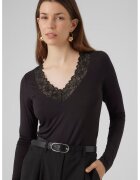 Vero Moda Bluza cu decolteu in V si detaliu de dantela - Negru