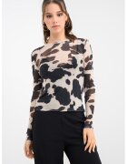 Vero Moda Bluza cu decolteu rotund si imprimeu - Negru/Bej deschis