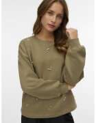 Vero Moda Bluza de trening cu perle sintetice - Verde sparanghel