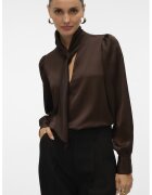 Vero Moda Bluza din satin cu funda din panglici - Maro inchis
