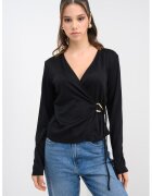 Vero Moda Bluza petrecuta cu decolteu cache coeur - Negru
