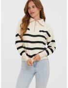Vero Moda Pulover in dungi cu fermoar scurt - Alb fildes/Negru