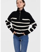 Vero Moda Pulover in dungi cu fermoar scurt - Alb fildes/Negru stins