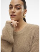 Vero Moda Pulover lejer si pufos cu decolteu barcuta - Maro camel