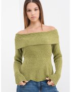 Vero Moda Pulover tricotat cu decolteu pe umeri - Verde pal