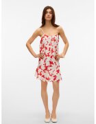 Vero Moda Rochie mini cu model floral si terminatie cu volane - Rosu/Alb