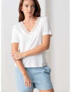 Vero Moda Tricou cu insertie crosetata Savannah - Alb murdar