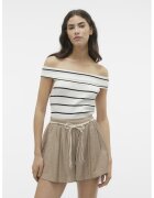 Vero Moda Tricou cu model in dungi si decolteu pe umeri - Alb/Negru