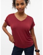 Vero Moda Tricou lejer cu decolteu in V - Rosu inchis