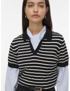Vero Moda Tricou polo cu model in dungi - Negru/Bej