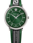 Versace Ceas barbatesc V-Circle - piele/inox - 42mm - rezistenta apa 5 ATM - verde/argintiu