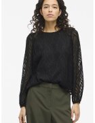 Vila Bluza transparenta cu model brodat Mika - Negru/Gri inchis