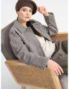 Vila Jacheta din amestec de lana cu model houndstooth - Negru/Bej/Maro deschis