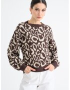 Vila Pulover cu maneci cazute si animal print - Maro inchis/Bej