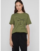 Vila Tricou din bumbac organic cu decolteu la baza gatului - Negru/Verde feriga