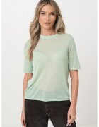 Vila Tricou semitransparent din amestec de in - Verde pal