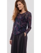 Volcano Bluza transparenta pentru femei L-Baila - negru cu imprimeu grafic - croiala ampla - Negru/Negru transparent