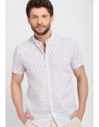 Volcano Camasa cu maneci scurte C-Amur pentru barbati - din bumbac - Alb cu model - Slim Fit