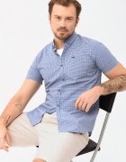 Volcano Camasa cu maneci scurte C-Jukan pentru barbati - din bumbac - Albastru cu carouri - Regular Fit
