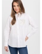 Volcano Camasa supradimensionata din bumbac cu broderie decorativa pe piept - K-Celli - Alba - Alb