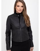 Volcano Jacheta dama - piele ecologica - fermoar - guler ridicat cu clapa - J-Fittya - Negru - Negru