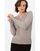 Volcano Pulover dama cu decolteu in V - S-Neli - Slim Fit - bej melange - Bej melange